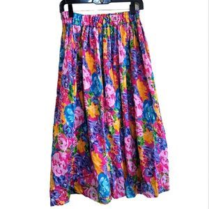Bright Floral Midi Skirt in Pink Multicolor